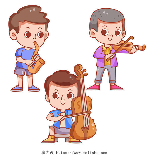 卡通家庭生活才艺学习教育拉小提琴组合图插画素材png